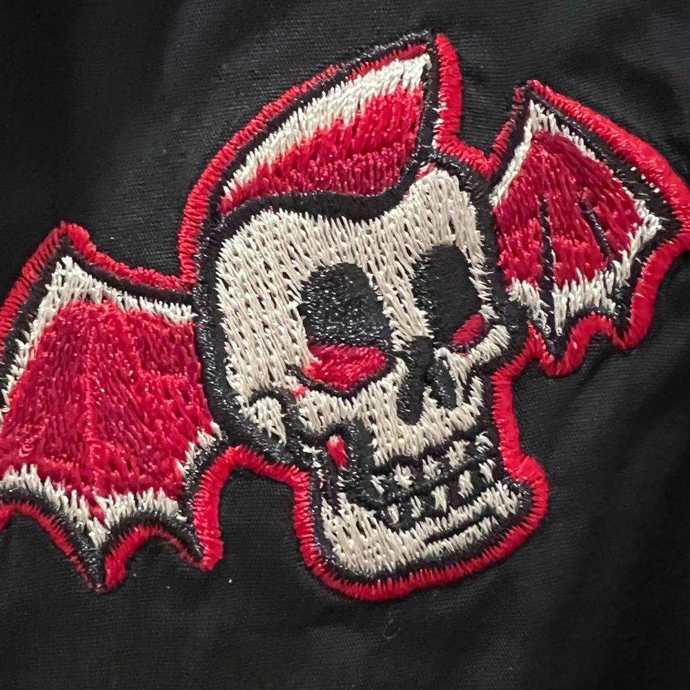 SOURPUSS dress black winged skull patch collared snap closure small NWOT - Picture 7 of 11